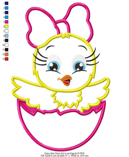 Cute Chick Girl in Egg – Appliqué – Machine Embroidery Design