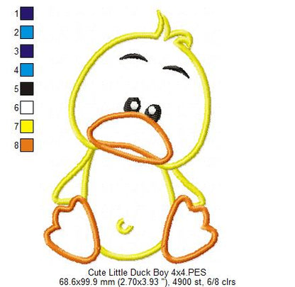 Cute Little Duck Boy - Appliqué - Machine Embroidery Design