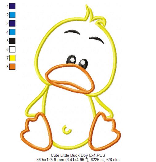 Cute Little Duck Boy - Appliqué - Machine Embroidery Design