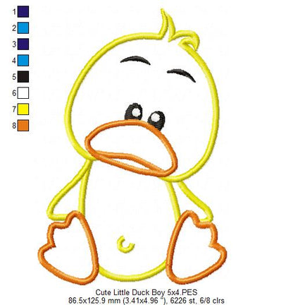 Cute Little Duck Boy - Appliqué - Machine Embroidery Design