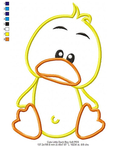 Cute Little Duck Boy - Appliqué - Machine Embroidery Design