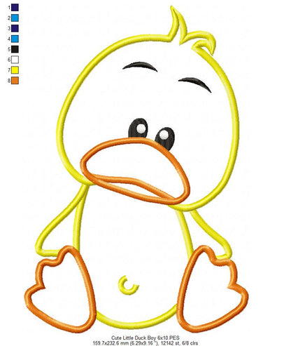 Cute Little Duck Boy - Appliqué - Machine Embroidery Design