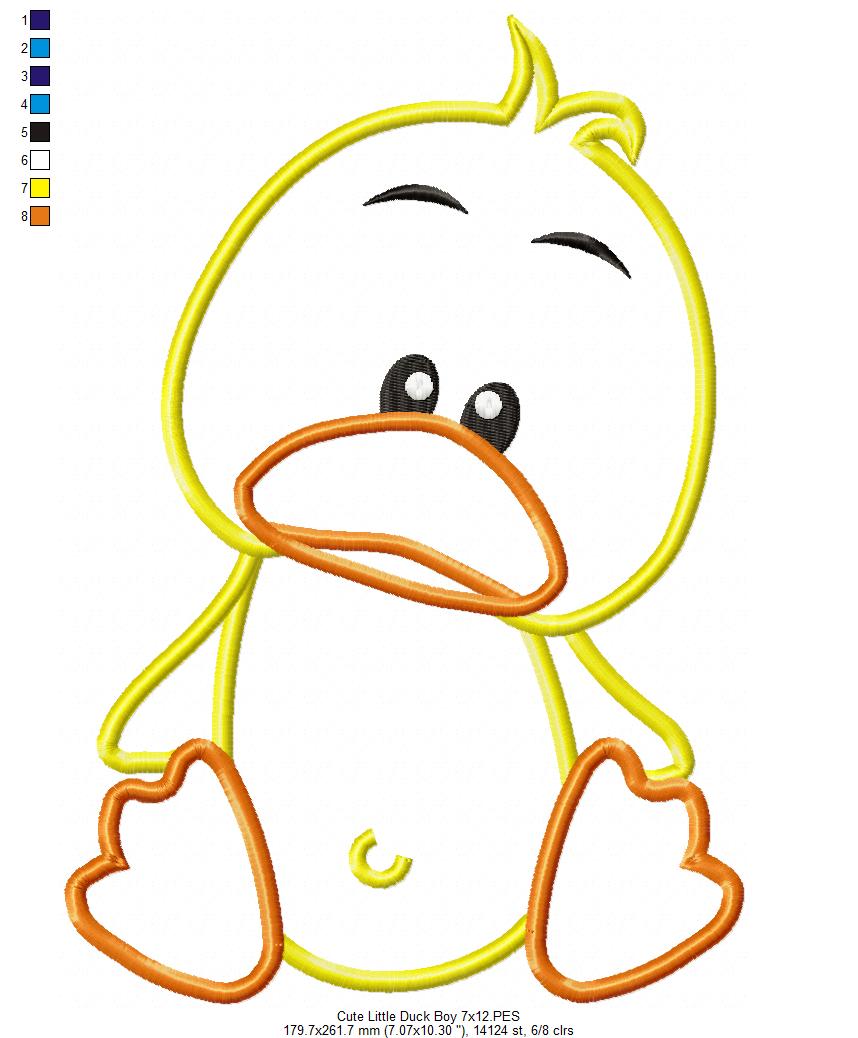 Cute Little Duck Boy - Appliqué - Machine Embroidery Design