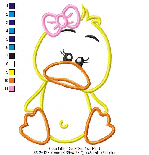 Cute Little Duck Girl - Applique - Machine Embroidery Design