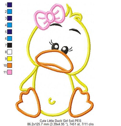 Cute Little Duck Girl - Applique - Machine Embroidery Design