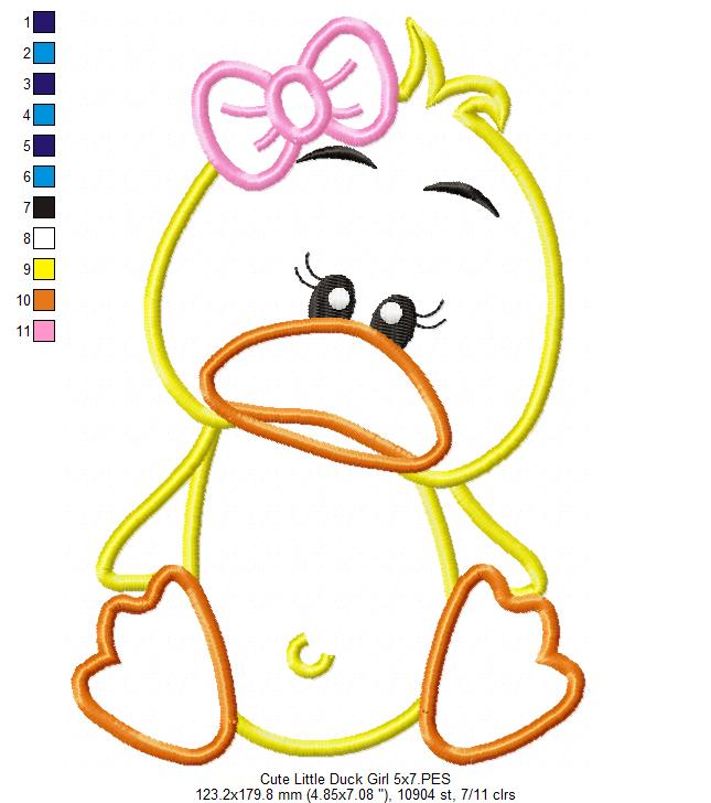 Cute Little Duck Girl - Applique - Machine Embroidery Design