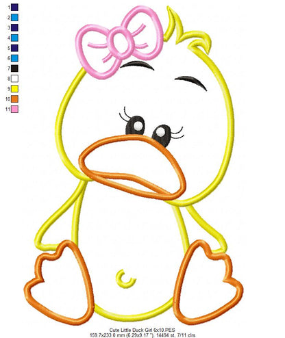 Cute Little Duck Girl - Applique - Machine Embroidery Design