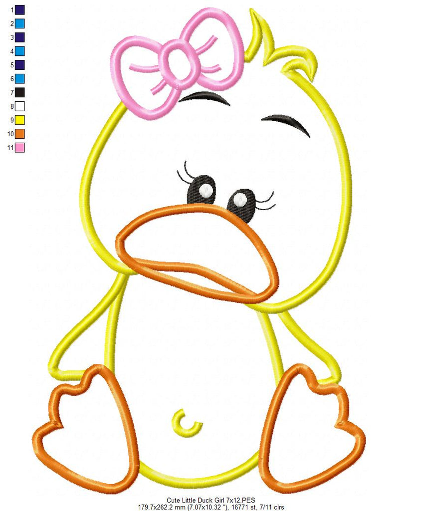 Cute Little Duck Girl - Applique - Machine Embroidery Design