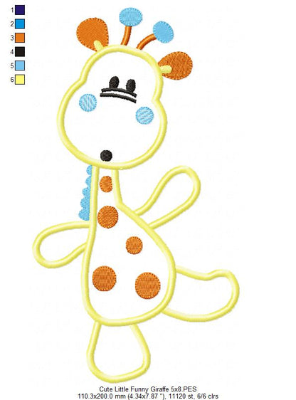 Funny Little Giraffe - Appliqué - Machine Embroidery Design
