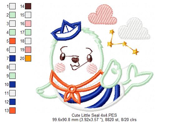 Cute Little Sailor Seal - Applique