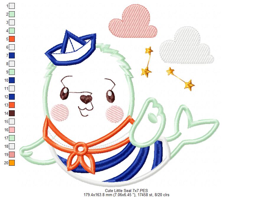 Cute Little Sailor Seal - Applique