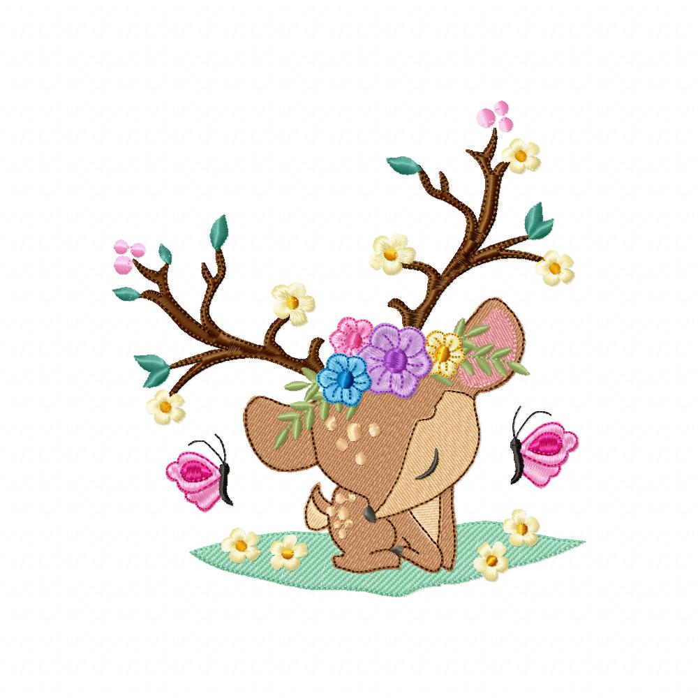Cute Little Spring Deer - Fill Stitch - Machine Embroidery Design