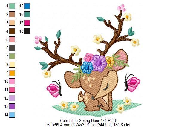Cute Little Spring Deer - Fill Stitch - Machine Embroidery Design