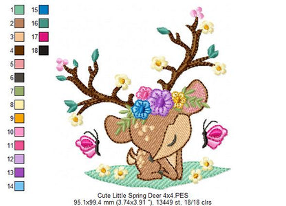 Cute Little Spring Deer - Fill Stitch - Machine Embroidery Design