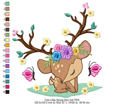 Cute Little Spring Deer - Fill Stitch - Machine Embroidery Design