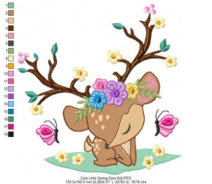 Cute Little Spring Deer - Fill Stitch - Machine Embroidery Design