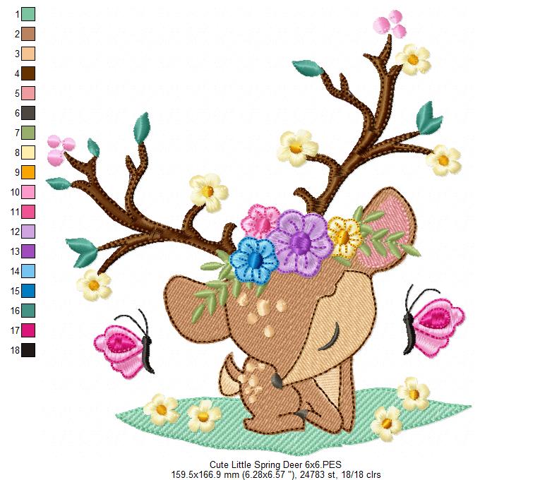 Cute Little Spring Deer - Fill Stitch