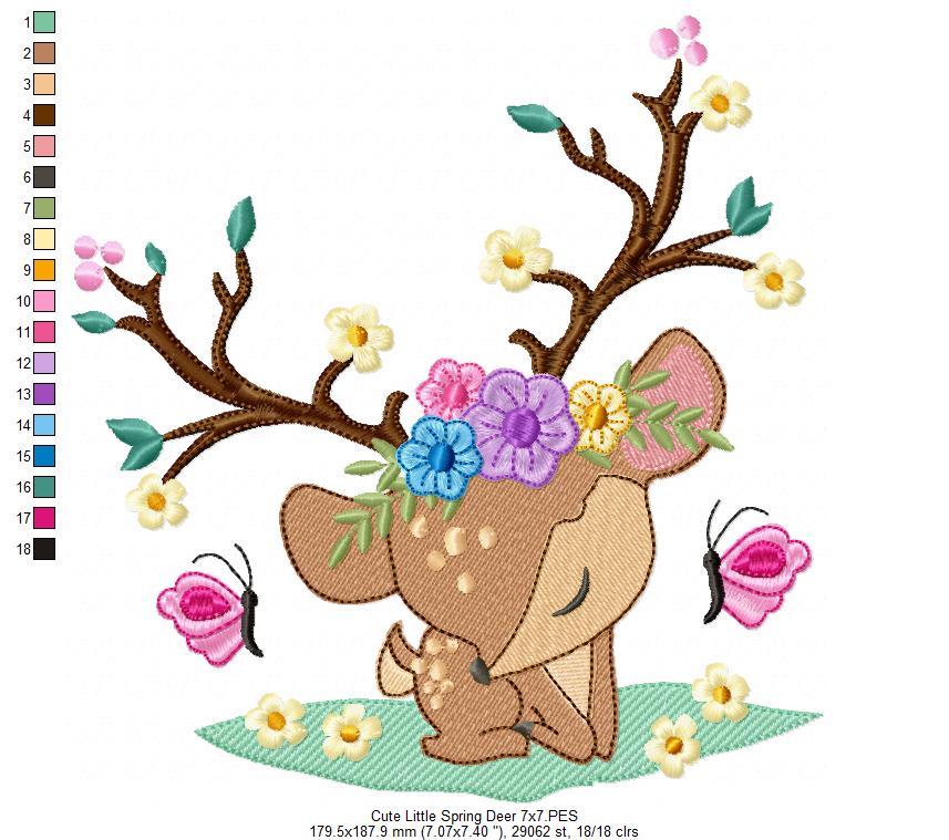 Cute Little Spring Deer - Fill Stitch - Machine Embroidery Design