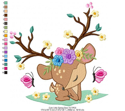 Cute Little Spring Deer - Fill Stitch - Machine Embroidery Design