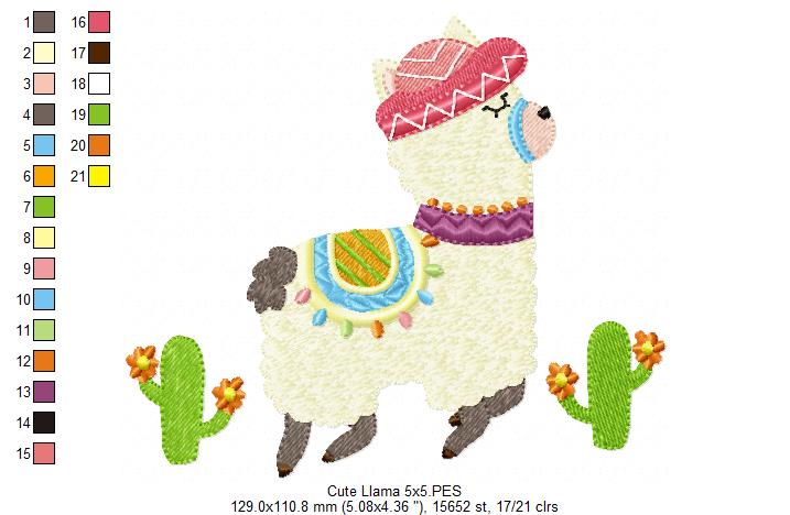 Cute Mexican Llama - Fill Stitch