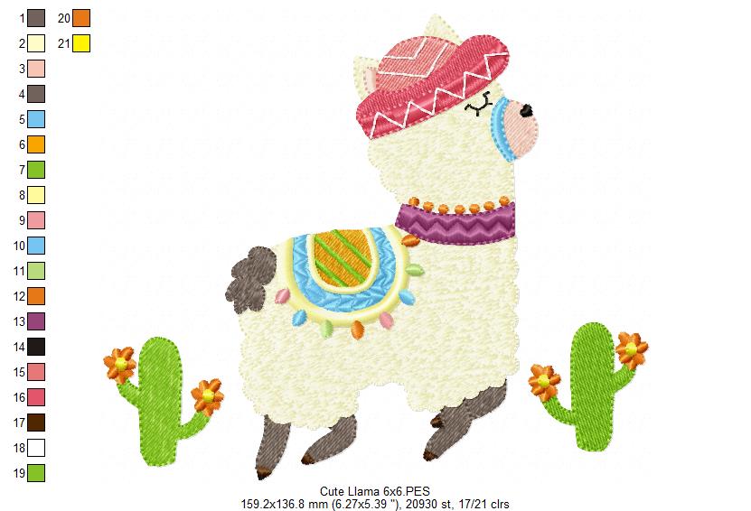 Cute Mexican Llama - Fill Stitch