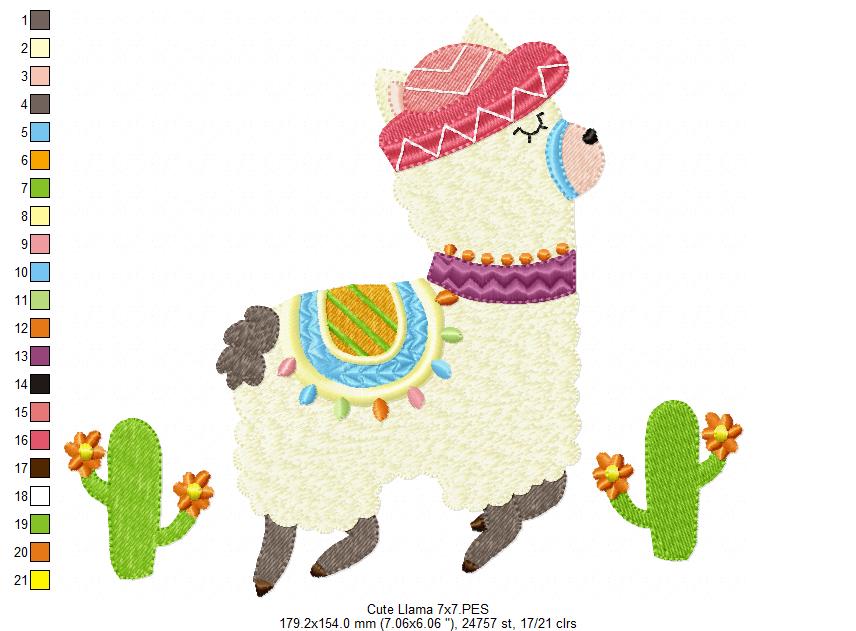 Cute Mexican Llama - Fill Stitch