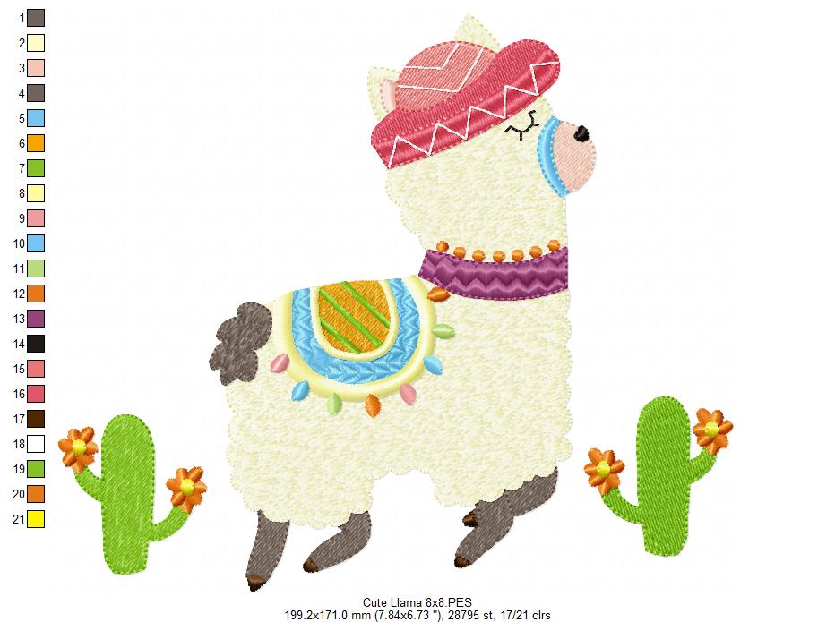 Cute Mexican Llama - Fill Stitch