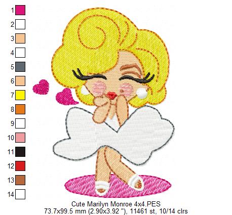 Cute Marilyn Monroe - Fill Stitch Embroidery