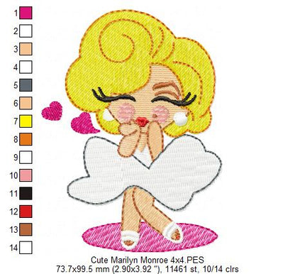 Cute Marilyn Monroe - Fill Stitch Embroidery