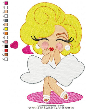 Cute Marilyn Monroe - Fill Stitch Embroidery