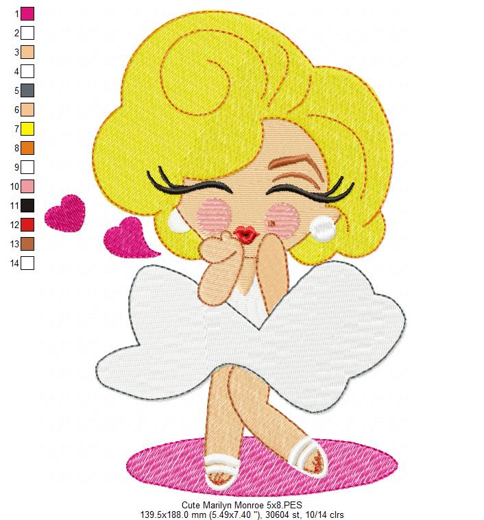 Cute Marilyn Monroe - Fill Stitch Embroidery