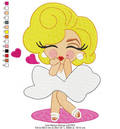 Cute Marilyn Monroe - Fill Stitch Embroidery