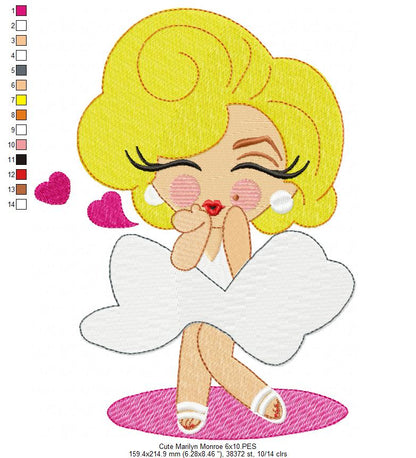 Cute Marilyn Monroe - Fill Stitch Embroidery
