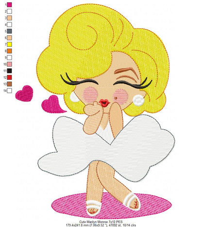 Cute Marilyn Monroe - Fill Stitch Embroidery