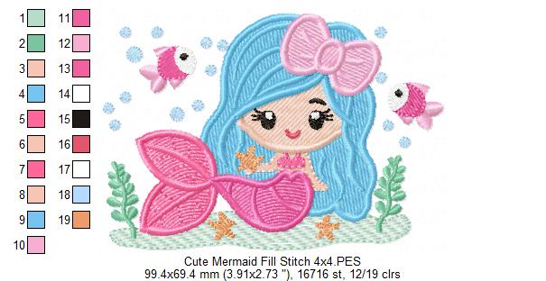 Mermaid with Bow - Fill Stitch