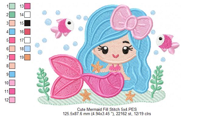 Mermaid with Bow - Fill Stitch