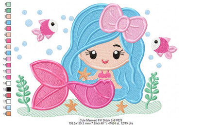 Mermaid with Bow - Fill Stitch