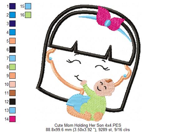 Moms Holding their Children - Applique - Set of 3 designs