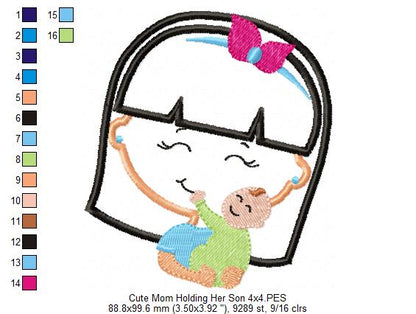 Moms Holding their Children - Applique - Set of 3 designs