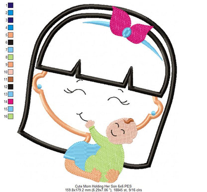 Moms Holding their Children - Applique - Set of 3 designs