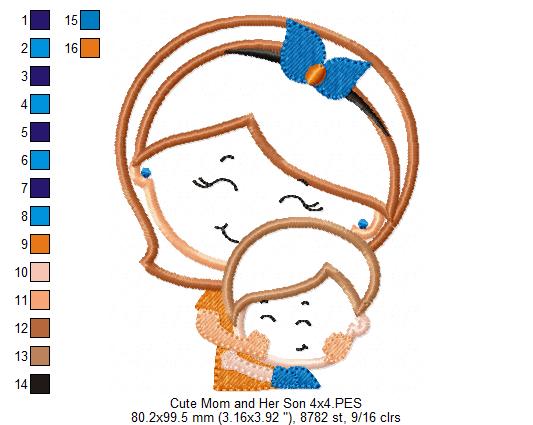 Cute Mom and Her Son - Applique