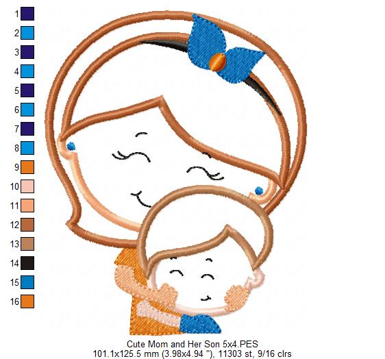 Cute Mom and Her Son - Applique