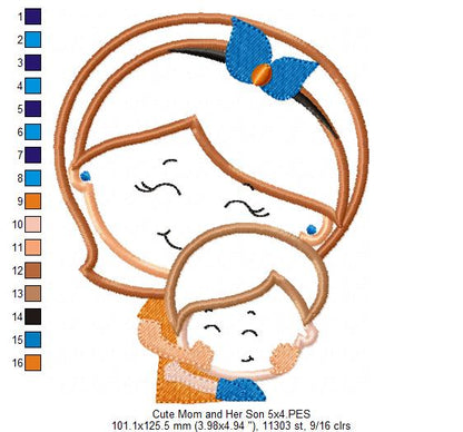 Cute Mom and Her Son - Applique