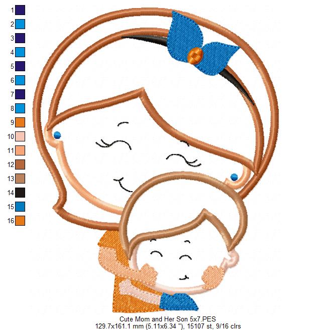 Cute Mom and Her Son - Applique