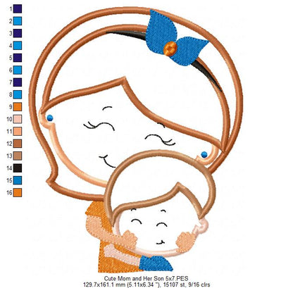 Cute Mom and Her Son - Applique