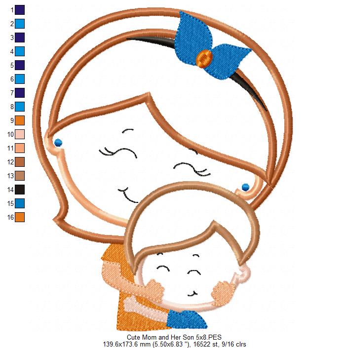 Cute Mom and Her Son - Applique