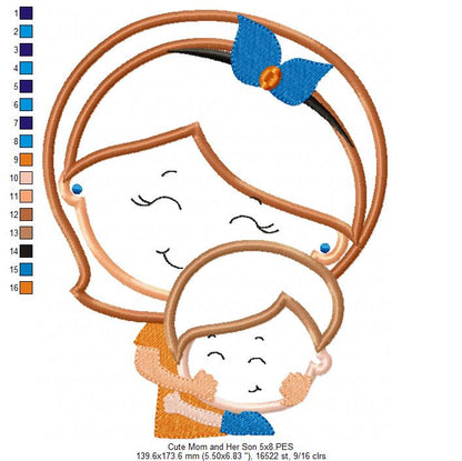 Cute Mom and Her Son - Applique