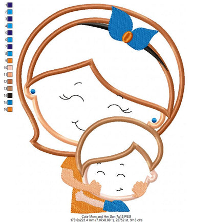 Cute Mom and Her Son - Applique