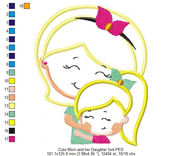 Cute Mom and Her Son and Daughter - Applique - Set of 2 designs