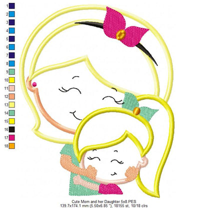 Cute Mom and Her Son and Daughter - Applique - Set of 2 designs